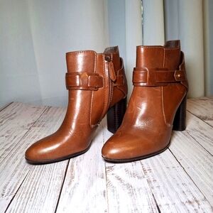Tory Burch Colton Leather Bootie Heeled Boots EUC Brown Women’s Size 6 M